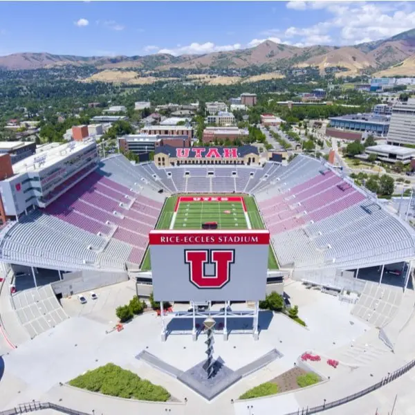 Aerial view of Rice–Eccles Stadium in University of Utah 
