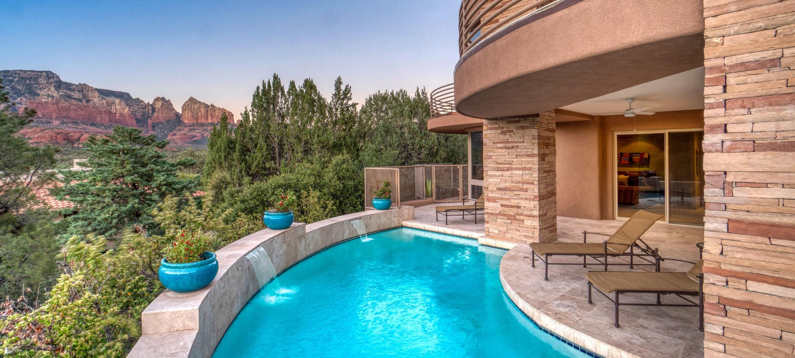 Backyard pool in a luxury St. George, Southern Utah home with gorgeous mountain views