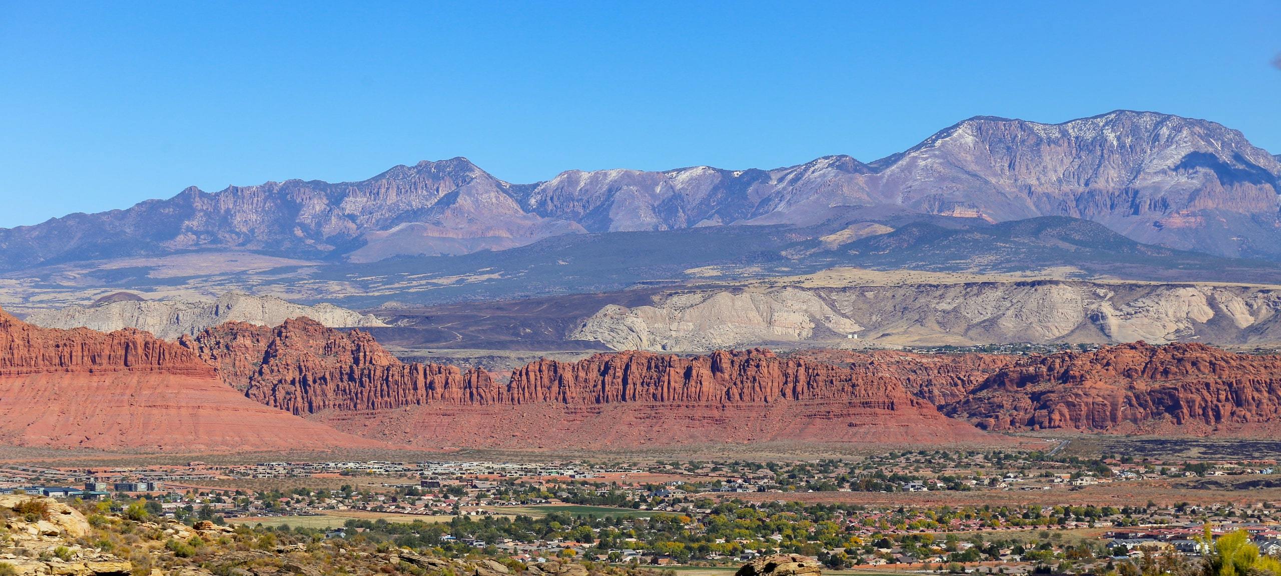 Soaring mountains and red rock formations in Southwestern Utah near St. George
